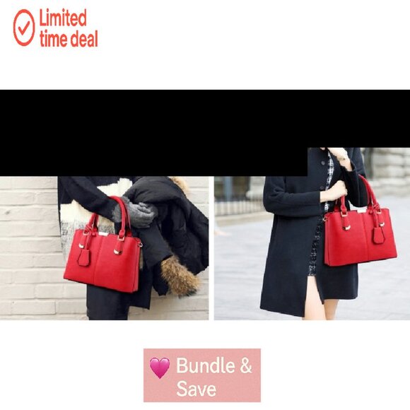 Large Top Handle Satchel Bag with Removable Strap, Multiple Compartments - Picture 8 of 8